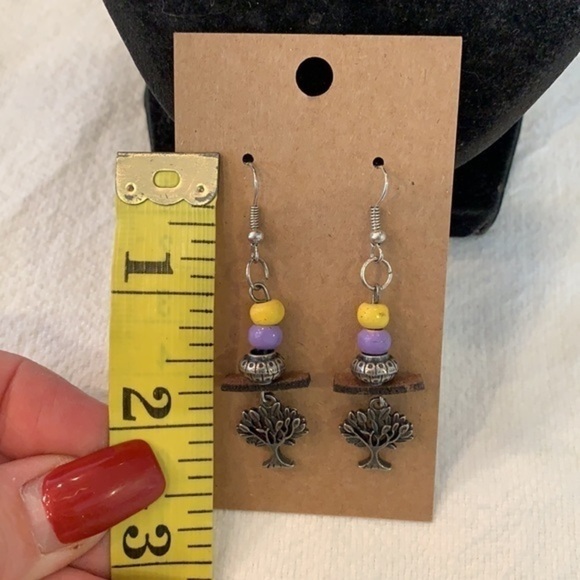 💐5/25 tree of life charm leather crystal bead dangle drop earrings - Picture 6 of 8